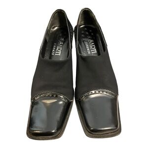 N. Sarti Firenze Black Leather Suede Pumps 2” Block Heel